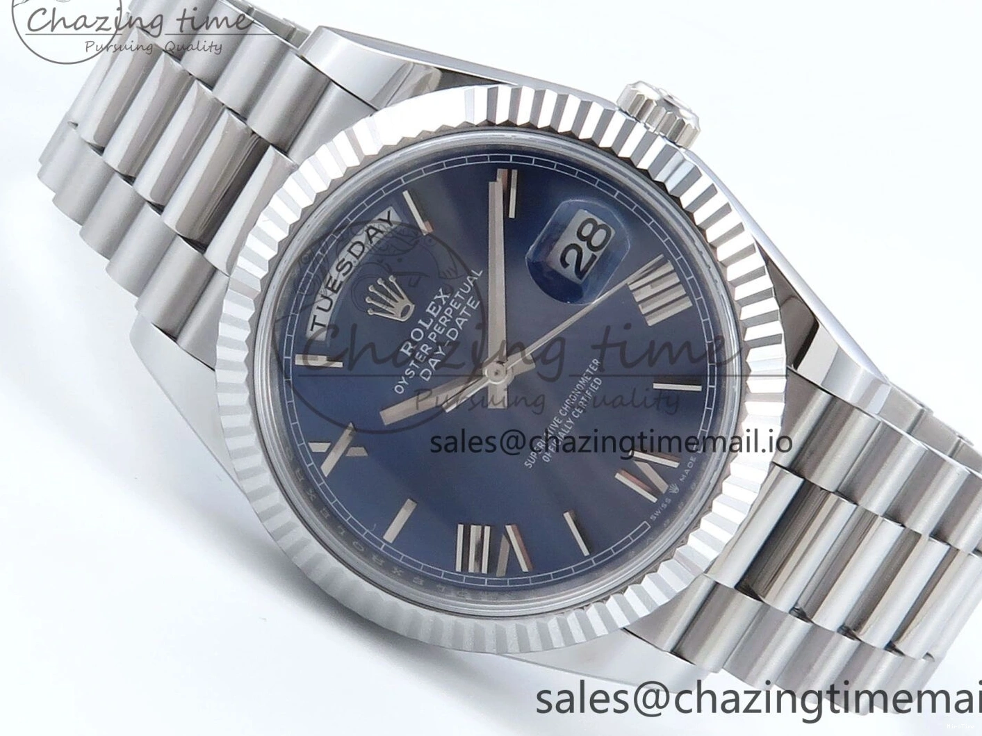 MiroTime 0219 Youthful Day Date 40 SS 228239 Noob 1:1 Best Edition Blue Roman Dial on President Bracelet A2836 (Gain Weight) 812